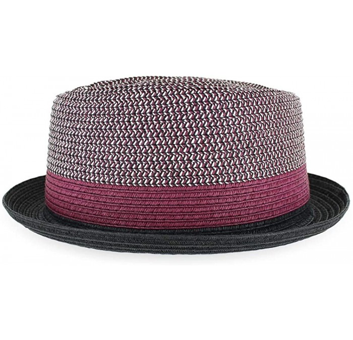 Fedoras Belfry Men/Women Summer Straw Pork Pie Trilby Fedora Hat in Blue- Tan- Black - Eliwinemix - CM18YUSLXN5 $33.45