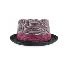 Fedoras Belfry Men/Women Summer Straw Pork Pie Trilby Fedora Hat in Blue- Tan- Black - Eliwinemix - CM18YUSLXN5 $33.45