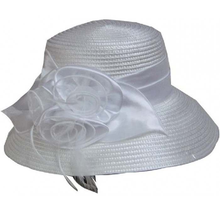 Sun Hats Derby Hat with Feathers and Satin in Red- Black- Brown- Cream or White - White - C2118NW6WAZ $66.62