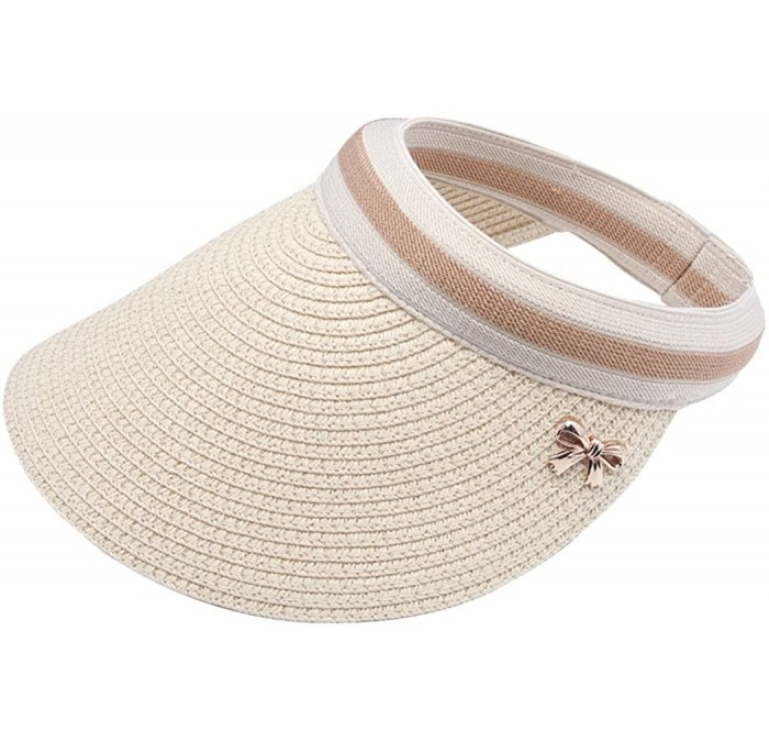 Sun Hats Women Shade Cap Empty Top Chapeau Sunscreen Hat Beach Hats Sun Visor Caps - Beige - C917YHC9MEL $29.67