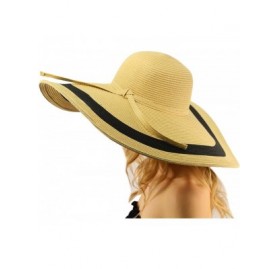 Sun Hats Summer Elegant Derby Big Super Wide Brim 8" Brim Floppy Sun Beach Dress Hat - "7-1/4"" Brim 2 Tone - Natural" - CP17...