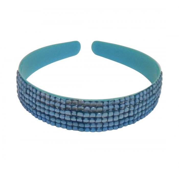 Headbands Blue 1 Inch Wide Hard Plastic Headband with Rows of Gemstones Hair band for Women and Girls - Blue - CR11NS5CDFL $2...