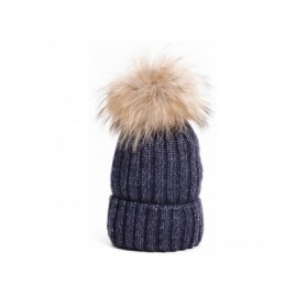 Skullies & Beanies Sparkle Threading Wool Crochet Knit Hat Pom Pom Winter Beanie Cap T263 - Navy Blue With Natural Pom Pom - ...