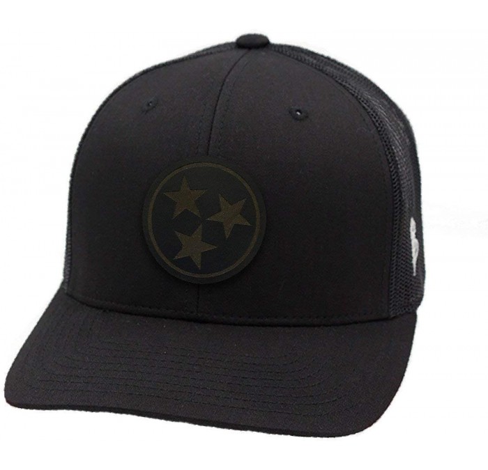 Baseball Caps Tennessee 'Midnight Tristar' Black Leather Patch Hat Curved Trucker - Black - CH18IGQXL25 $82.18