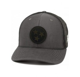 Baseball Caps Tennessee 'Midnight Tristar' Black Leather Patch Hat Curved Trucker - Black - CH18IGQXL25 $33.24