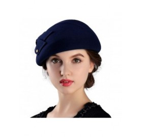 Berets Womens Wool Felt French Berets Bowler Hat Artist Boina Bowknot Cap - Navy - CO18H603NEZ $24.09