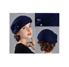 Berets Womens Wool Felt French Berets Bowler Hat Artist Boina Bowknot Cap - Navy - CO18H603NEZ $24.09