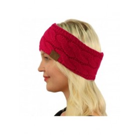 Cold Weather Headbands Winter Fuzzy Fleece Lined Thick Knitted Headband Headwrap Earwarmer - Solid Hot Pink - CU18I4E4SWL $11.26
