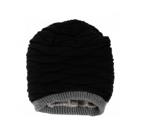 Skullies & Beanies Men's Knit Thicken and Fleece Lining Beanie Hat Winter Slouchy Warm Cap - Black - CI12O7CIMBW $13.41