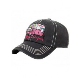 Baseball Caps Adjustable Happy Camper Distressed Baseball Cap Hat - Black Pink - C418EY8QA9Z $16.98