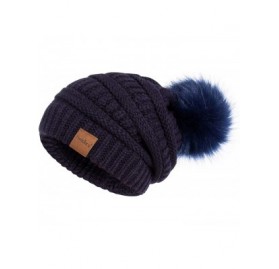 Skullies & Beanies Womens Winter Slouchy Beanie Hat- Knit Warm Fleece Lined Thick Thermal Soft Ski Cap with Pom Pom - Navy - ...