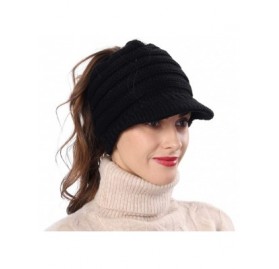 Skullies & Beanies Women's BeanieTail Warm Knit Hat Messy High Bun Ponytail Visor Beanie Cap B085 - A-black - CH18AK6XNQ3 $15.21