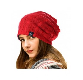 Skullies & Beanies Knit Cap for Women Summer Slouchy Beanie Winter Turban Hat B413 - Cable-red - CP195TSQURL $9.19