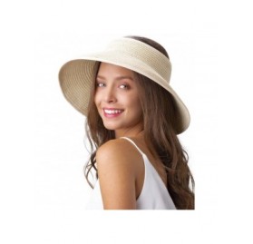 Sun Hats Womens Wide Brim Summer Beach Straw Hat Foldable Roll Up Sun Visor Hats for Women - Beige - CT18RH8AXIZ $14.28