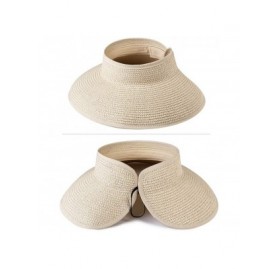 Sun Hats Womens Wide Brim Summer Beach Straw Hat Foldable Roll Up Sun Visor Hats for Women - Beige - CT18RH8AXIZ $14.28