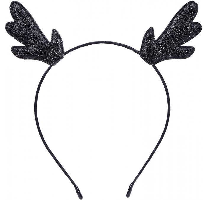 Headbands Christmas Headband Glitter Antlers Cat Ears Holiday Cosplay Party Costume - Black - Antlers - C312NUNTFGP $7.38