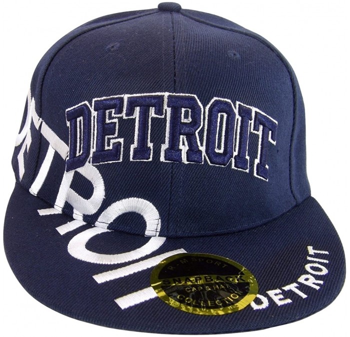 Baseball Caps Detroit Large Script Men's Adjustable Snapback Baseball Caps - Navy/Navy - CI17YIEHUHL $23.30