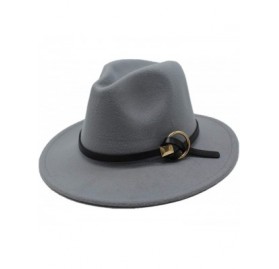 Fedoras Fedoras Hats for Women Men Felt Metal Belt Trilby Hats Wide Brim Adjustable Fedora Jazz Hat Caps - Wine Red - CJ18N8A...