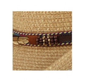 Sun Hats Cowboy Hat Floppy Sun Hat Straw Summer Beach Cap Wide Brim Straw Hats - Khaki - C4180IQ4GA5 $15.94