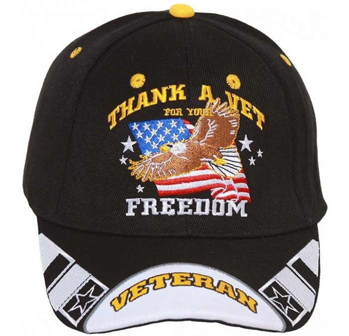 Baseball Caps Military "Thank A Veteran for Your Freedom" Veteran Adjustable Hat - Black - CJ11GCTEJPH $18.33