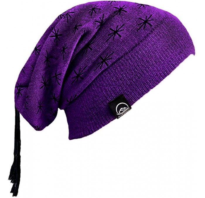 Skullies & Beanies Unisex Outdoor Merino Slouchy Beanie Hat Cap One Size New Zealand Luxury Accessory - Purple & Black - CY18...