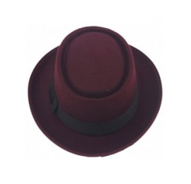 Fedoras Unisex Felt Pork Pie Cap Porkpie Hat Upturn Short Brim Black Ribbon Band - Wine Red - CX183GGRKNM $8.12