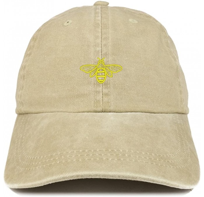 Baseball Caps Bee Embroidered Washed Cotton Adjustable Cap - Khaki - CY12IFNRPHB $18.00