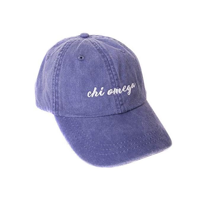 Baseball Caps Chi Omega (N) Sorority Baseball Hat Cap Cursive Name Font chi o - Purple - CD18DTW7LSL $47.06