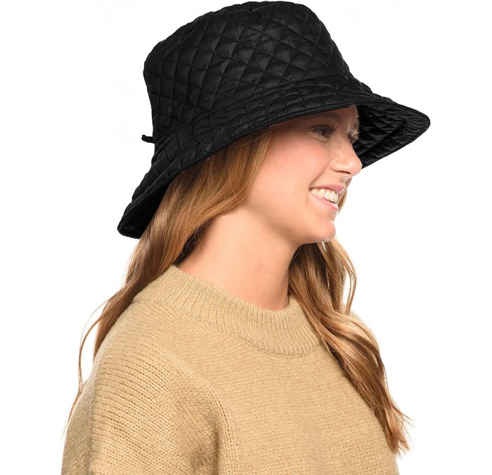 Rain Hats Foldable Water Repellent Quilted Rain Hat w/Adjustable Drawstring- Bucket Cap - Black - CA18IQEZRCM $28.12