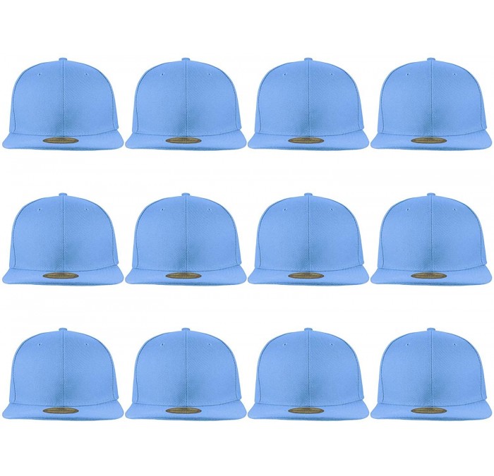 Baseball Caps Plain Blank Flat Brim Adjustable Snapback Baseball Caps Wholesale LOT 12 Pack - Sky Blue - CD189SR8QCG $19.81