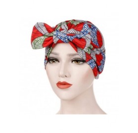 Skullies & Beanies Women Bowknot Muslim Ruffle Cancer Chemo Hat Beanie Beading Turban Head Wrap Cap (Red -1) - Red -1 - C018K...
