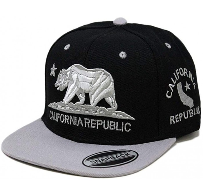 Baseball Caps California Republic Bear Logo Snapbacks Flat Brim Adjustable Snapback Hat Cap - Black Gray 01 - C9196XGLOXD $8.15
