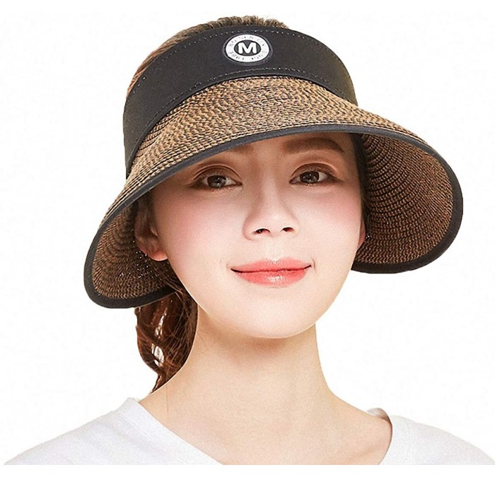 Sun Hats Women's Summer Foldable Straw Sun Visor w/Cute Bowtie UPF 50+ Packable Wide Brim Roll-Up Visor Beach Hat - CY1967XN2...