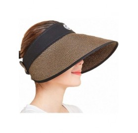 Sun Hats Women's Summer Foldable Straw Sun Visor w/Cute Bowtie UPF 50+ Packable Wide Brim Roll-Up Visor Beach Hat - CY1967XN2...