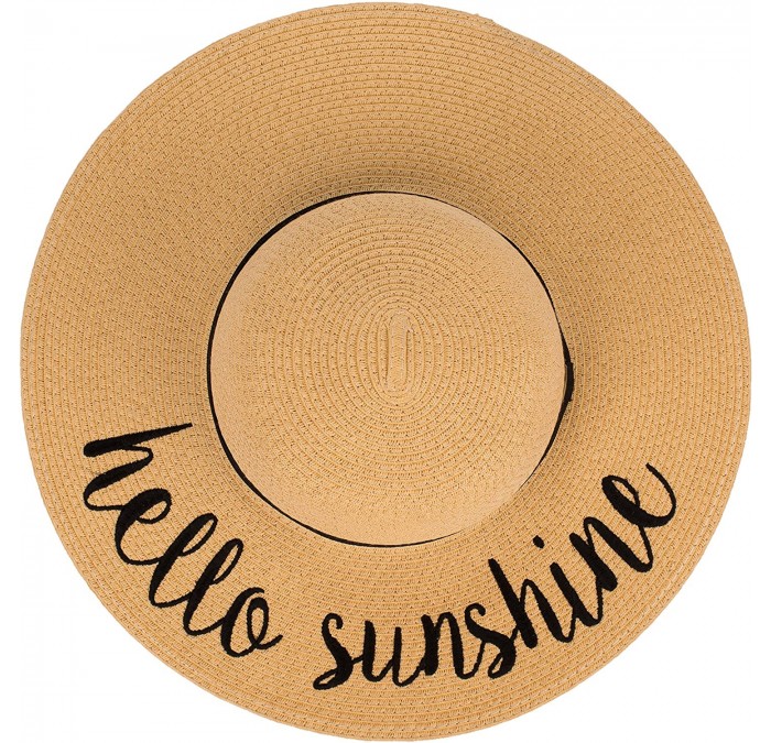 Sun Hats Women's Foldable Floppy Summer Straw Beach Sun Hat - Hello Sunshine (Natural) - CG18D2ZSMDQ $33.58