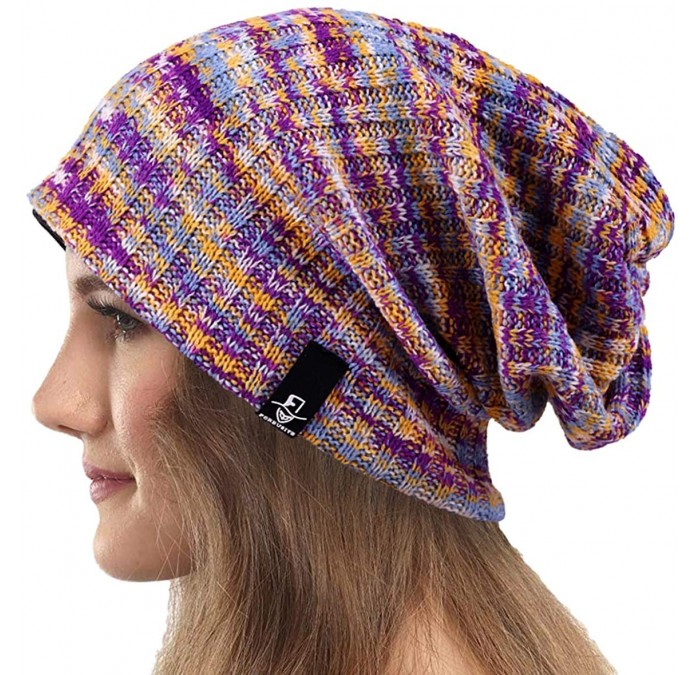 Berets Womens Knit Slouchy Beanie Ribbed Baggy Skull Cap Turban Winter Summer Beret Hat - Purple/Yellow/White - C818WE0R088 $...