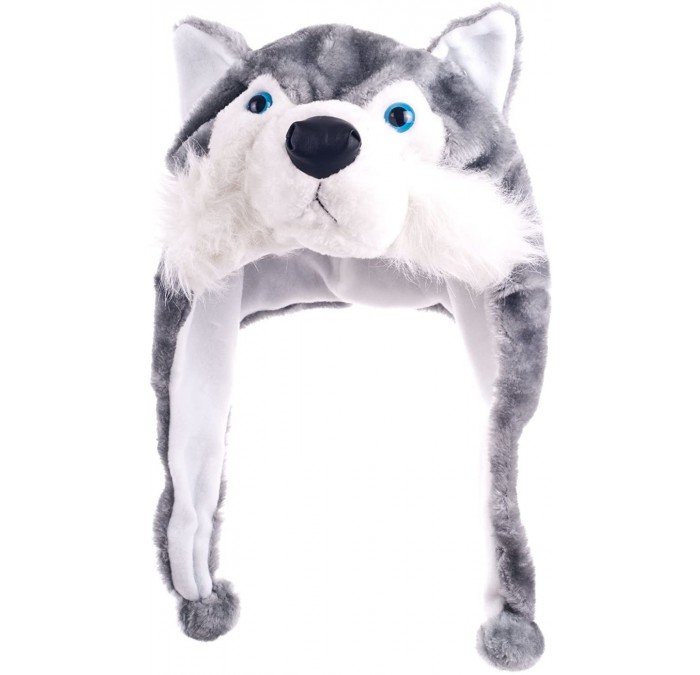 Skullies & Beanies Plush Faux Fur Animal Critter Hat Cap - Soft Warm Winter Headwear (Wolf) - Short Gray Wolf - C411QQCYVB7 $...