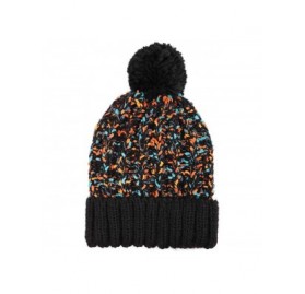Skullies & Beanies Women's Winter Soft Knit Beanie Hat with Faux Fur Pom Pom - Mix Black_fleece Lined - CK193MS079S $9.71