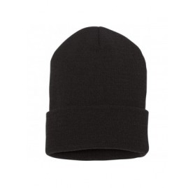 Baseball Caps Premium Flexfit Long Cuff Knit Beanie - Black - CU127UH0QUB $8.59
