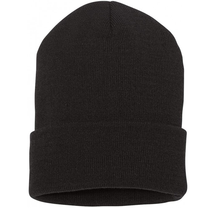 Baseball Caps Premium Flexfit Long Cuff Knit Beanie - Black - CU127UH0QUB $17.18