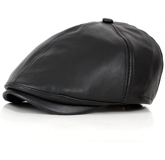 Newsboy Caps 6 Panel Leather Newsboy Hats Solid Ivy Irish Cabbie Caps Driver Beret Hat - Black - C818COQ2ZSW $15.67