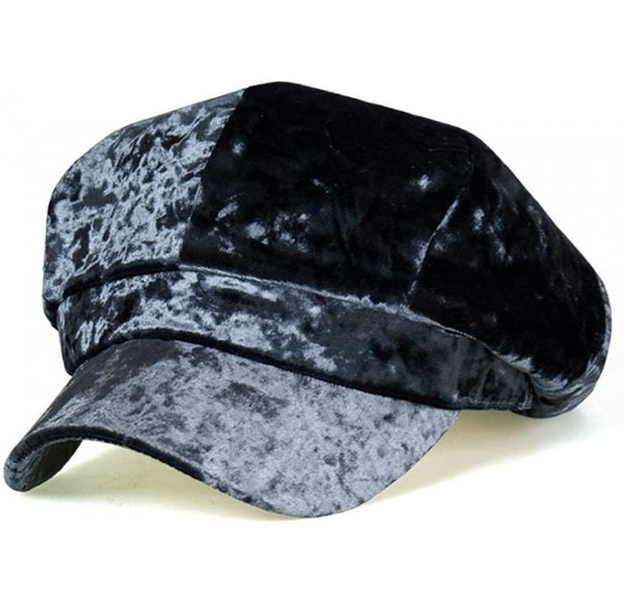 Newsboy Caps Women Newsboy Hat Velvet Visor Beret Cap 8 Panel - Cristal Grey - CF1888ICD52 $38.97