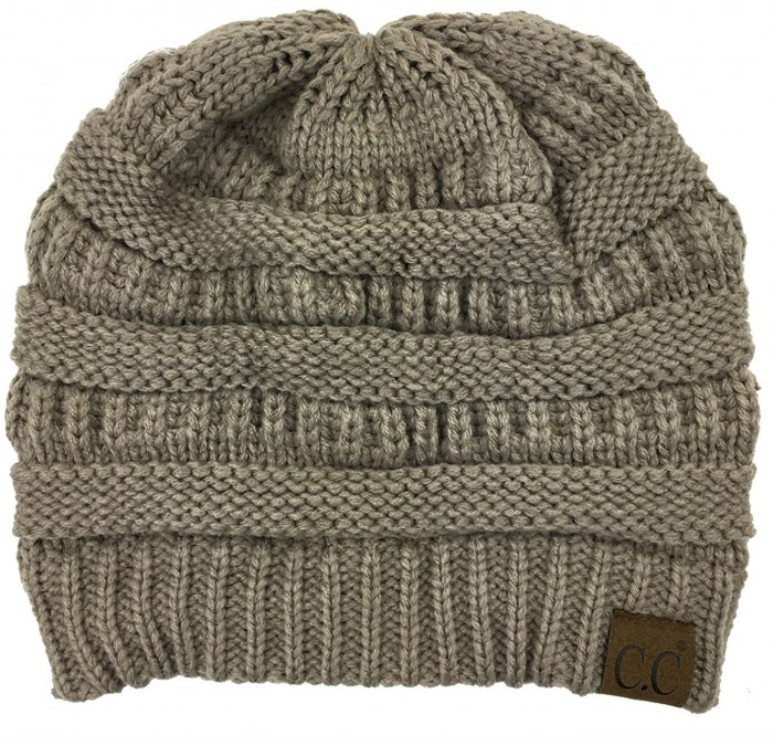 Skullies & Beanies Soft Stretch Chunky Cable Knit Slouchy Beanie Hat - Taupe - CY189Q4C7W7 $13.01