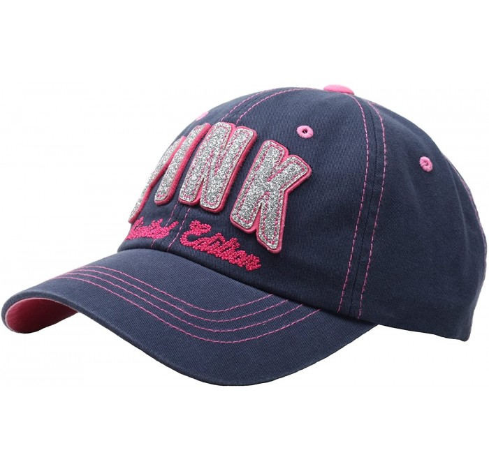 Baseball Caps Women Sexy Pink Mark Lady Shiny Stitch Design Ball Cap Baseball Hat Truckers - Navy - CE11ULDUXP5 $53.12