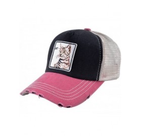 Baseball Caps Unisex Animal Mesh Trucker Hat Snapback Square Patch Baseball Caps - Black Red Cat - C918GLI0U3Q $13.69