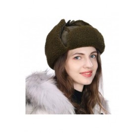 Skullies & Beanies Ladies Earflap Trapper Hat Faux Fur Hunting Hat Fleece Lined Thick Knitted - 00781_army Green - C018ZUCQSG...