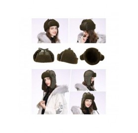 Skullies & Beanies Ladies Earflap Trapper Hat Faux Fur Hunting Hat Fleece Lined Thick Knitted - 00781_army Green - C018ZUCQSG...