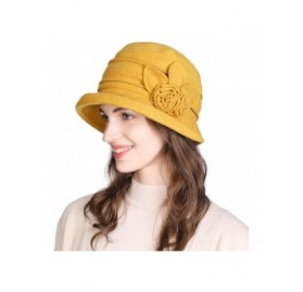 Fedoras Womens Wool Blend Winter Bucket 1920s Vintage Derby Hat Fedora Round Fall Bowler 55-59cm - 16076-yellow - C218ZCOLT30...