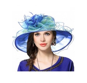 Sun Hats Kentucky Derby Hat Wide Brim Flounce Cocktail Tea Party Bridal Dress Church Hat - Blue - CV12LT4GSF3 $25.83