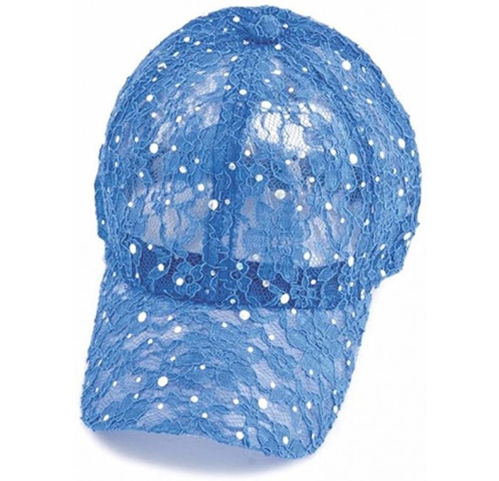 Baseball Caps Women's Lace Glitter Sequin Baseball Hat Cap - Blue - CI183AYZ5RC $13.67